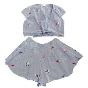 A’ Gaci Striped high Rise pleated pleated skirt and cropped top set size large